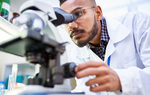 Doctor looking through the microscope